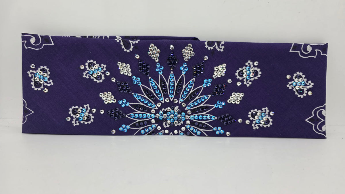 LeeAnnette Purple Paisley Bandana with Dark Purple, Blue Shimmer and Diamond Clear Austrian Crystals (L40273)