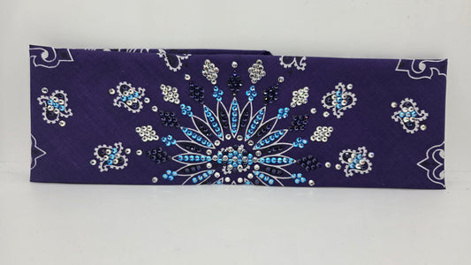 LeeAnnette Purple Paisley Bandana with Dark Purple, Blue Shimmer and Diamond Clear Austrian Crystals (L40273)