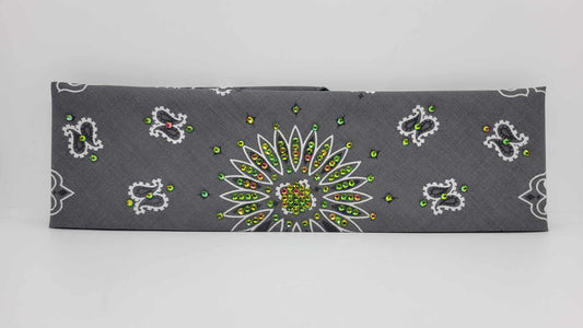 Charcoal Paisley Bandana with Vitrail Austrian Crystals (Sku6284)