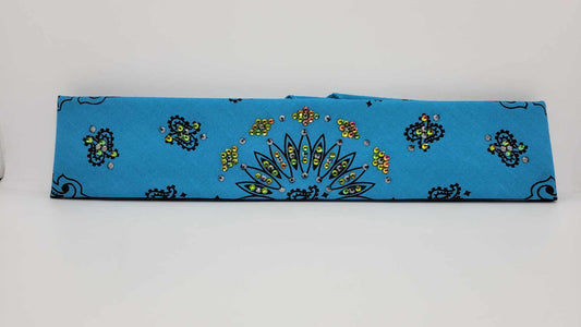 Narrow Electric Blue Paisley with Black and Vitrail Austrian Crystals (sku6292)