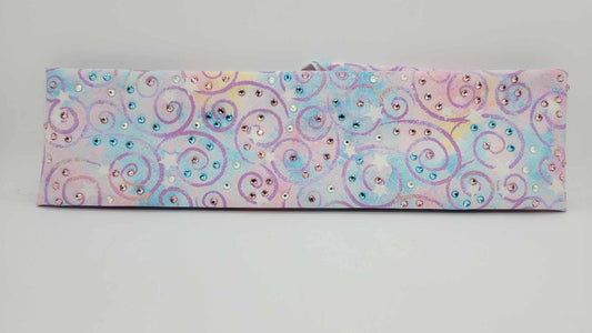 Cotton Candy Scrolls Bandana with Pink, Blue and Aurora Borealis Austrian Crystals (Sku6296)