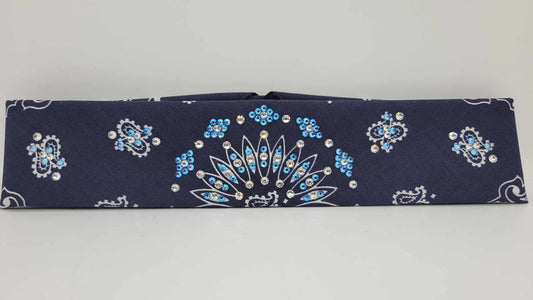 Narrow Navy Blue Paisley Bandana with Blue Shimmer and Diamond Clear Austrian Crystals (sku6298)