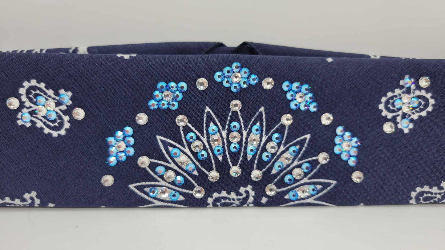 Narrow Navy Blue Paisley with Blue Shimmer and Diamond Clear Austrian Crystals (sku6298)