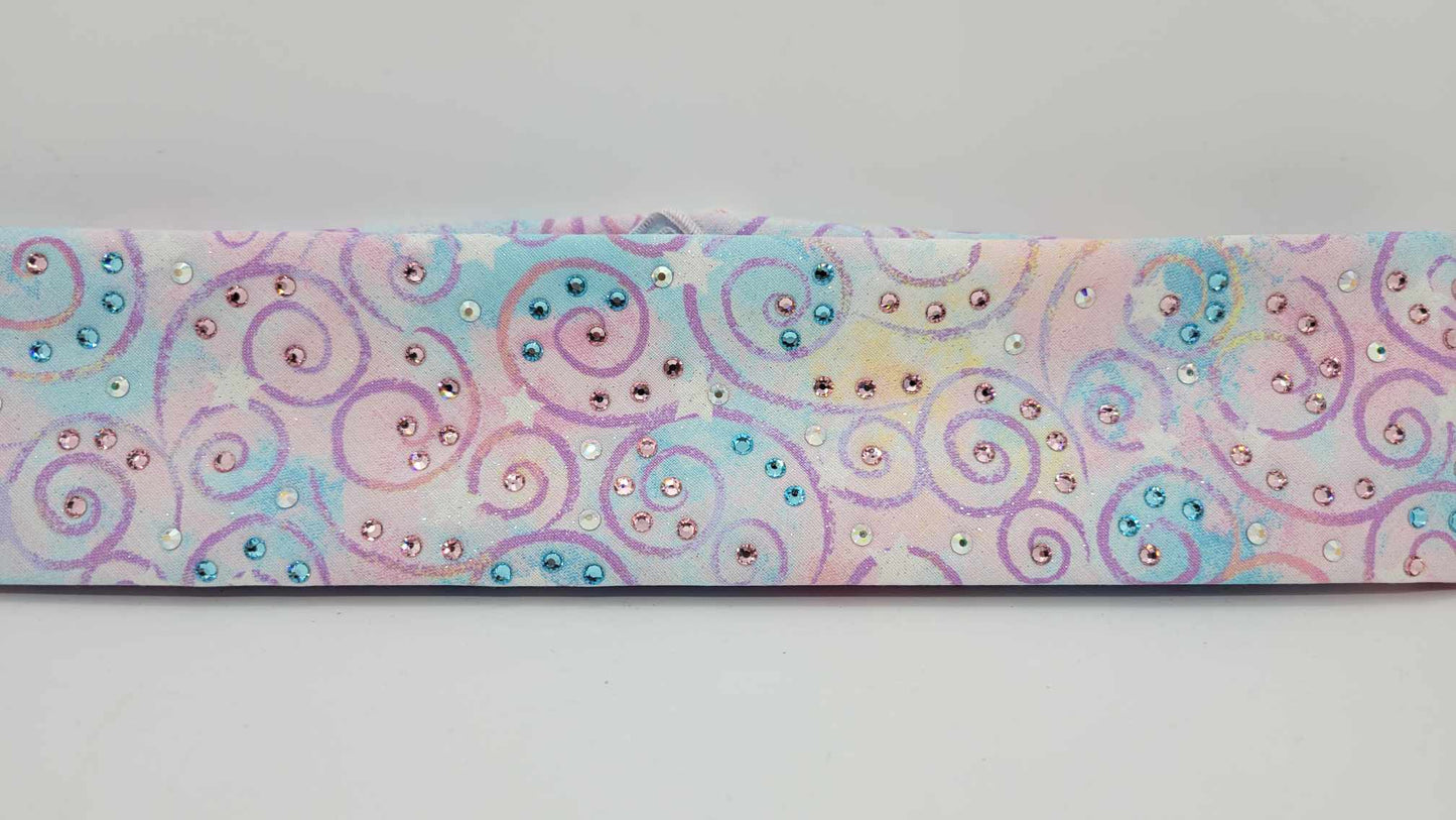 Narrow Cotton Candy Scrolls with Pink, Blue and Aurora Borealis0 Austrian Crystals (sku6299)