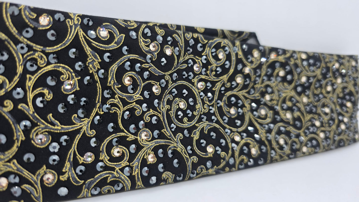 LeeAnnette Gold Victorian on Black Bandana with Black and Honey Austrian Crystals (L40219)