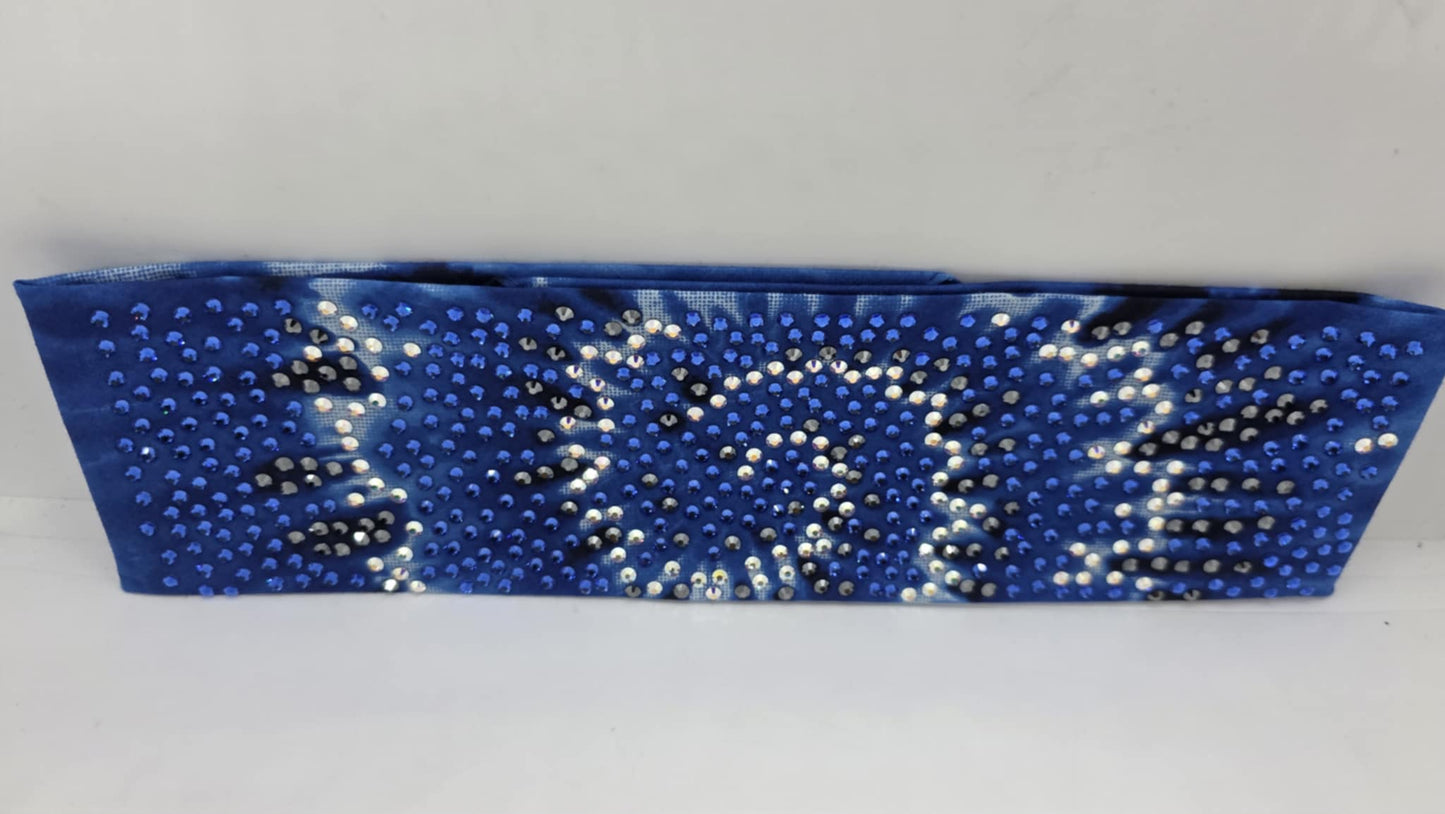Super LeeAnnette Blue Tie Dye Bandana with Blue, Black and Aurora Borealis Austrian Crystals (sku40089)