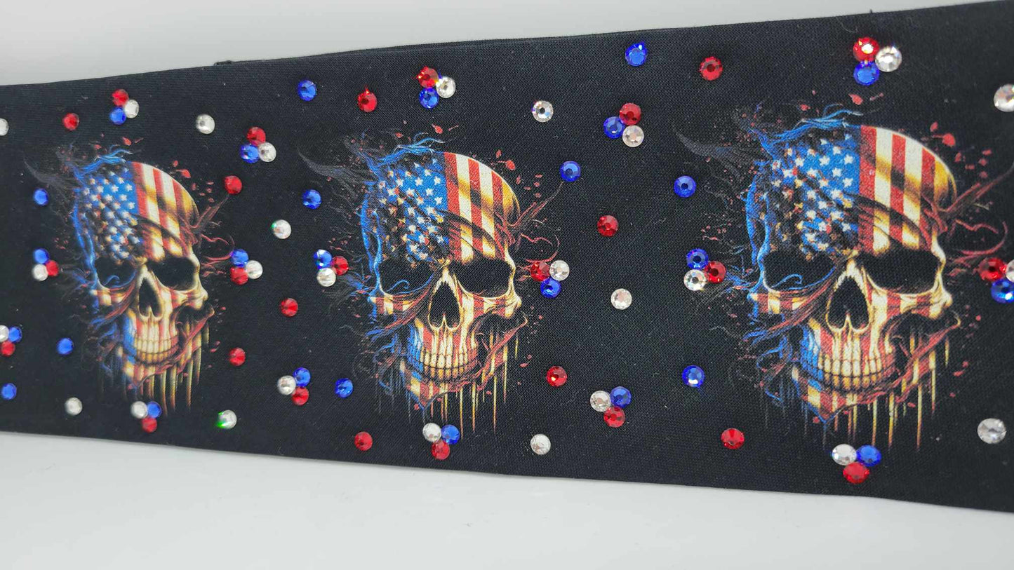 Flag Skulls with Red, Blue and Diamond Clear Austrian Crystals (Sku6303)