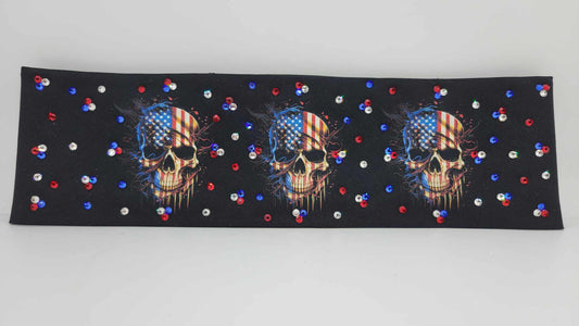 Flag Skulls with Red, Blue and Diamond Clear Austrian Crystals (Sku6303)
