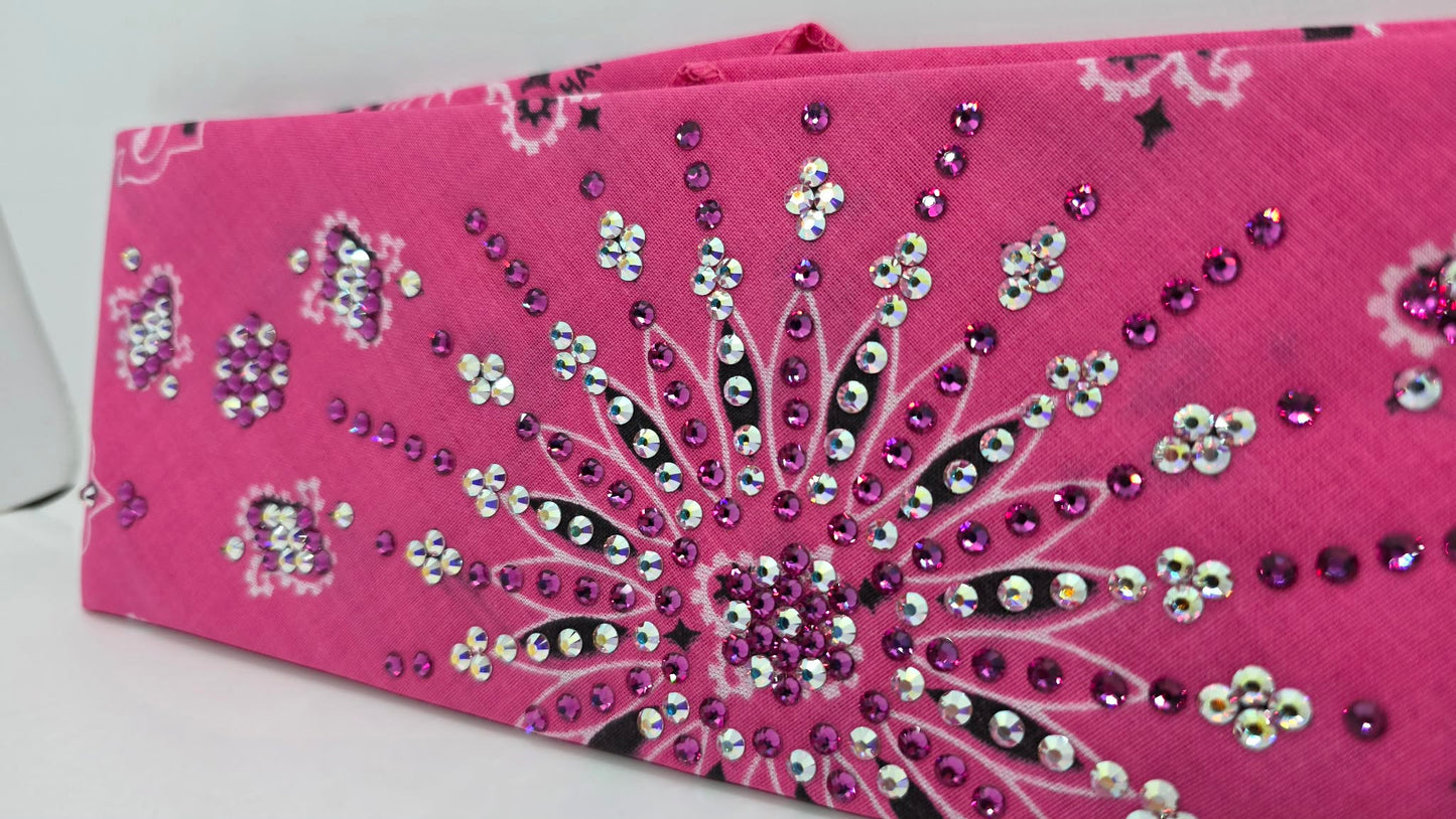 LeeAnnette Pink Paisley Bandana with Fuchsia and Aurora Borealis Austrian Crystals (L40234)