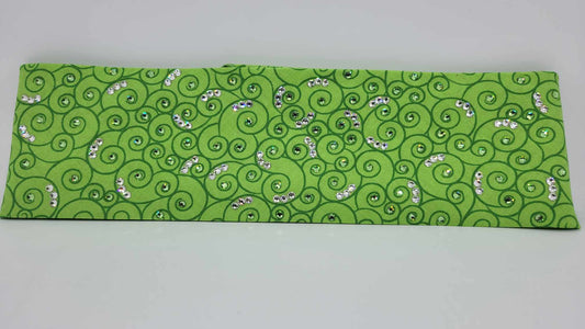 EXTRA BLING - Green Scrolls Bandana with Light Green and Diamond Clear Austrian Crystals (Sku6311)