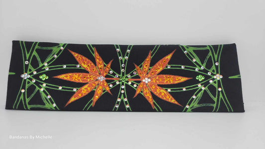 Orange Hemp Leaves Bandana with Orange, Peridot and Aurora Borealis Austrian Crystals (Sku1466)