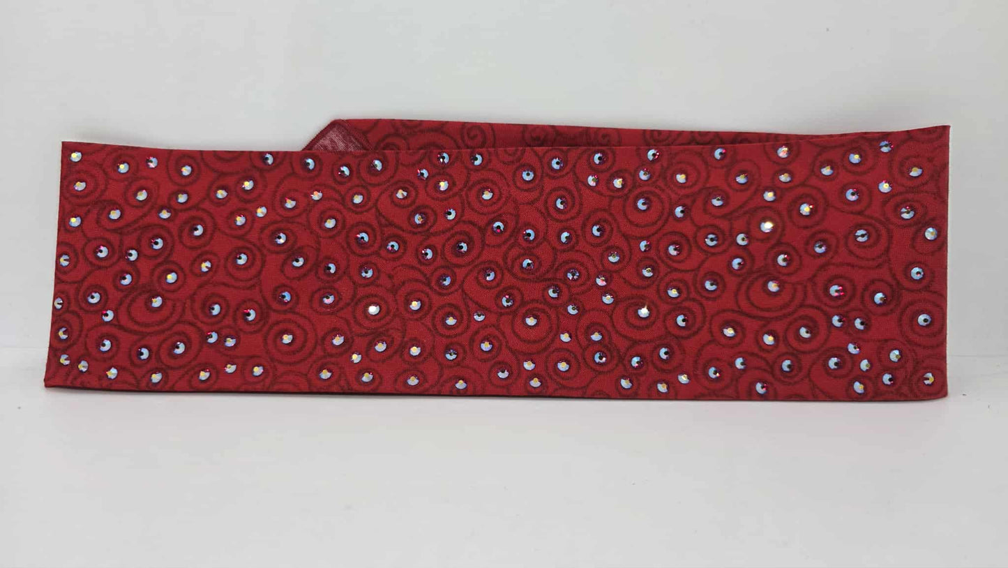 EXTRA BLING - Red Scroll Bandana with Red Shimmer Austrian Crystals (sku6403)