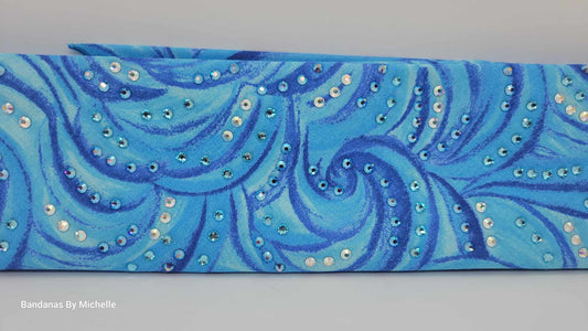 EXTRA BLING -Blue Waves Bandana  with Blue Shimmer, Aurora Borealis and Aqua Austrian Crystals (Sku6328)