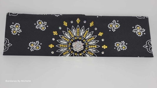 Black Paisley with Yellow and Diamond Clear Austrian Crystals (Sku6334)