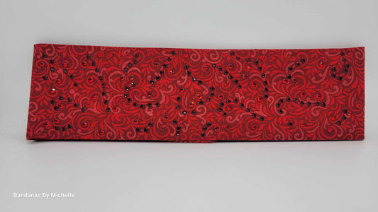 EXTRA BLING -Red Swirl Bandana with Light and Dark Red Austrian Crystals (Sku6343)