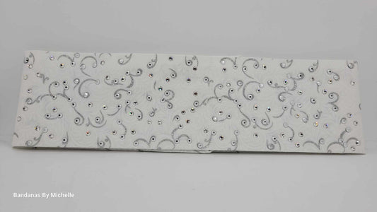 EXTRA BLING -White and Silver Bandana with Chrome and Diamond Clear Austrian Crystals (Sku6349)