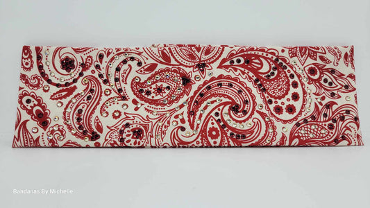 EXTRA BLING - Fancy Red and Cream Paisley Bandana with Red and Honey Austrian Crystals (Sku6351)