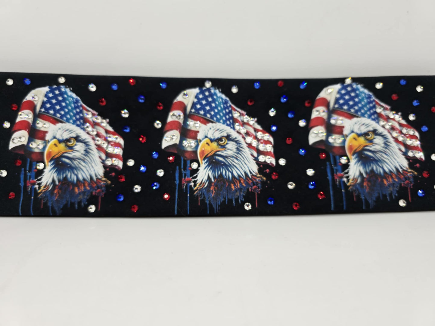 EXTRA BLING -Eagles and Flags Bandana with Red, Blue and Diamond Clear Austrian Crystals (Sku6355)