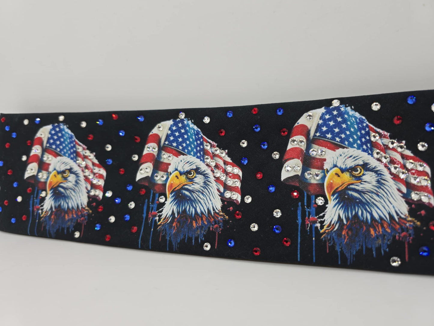 EXTRA BLING -Eagles and Flags Bandana with Red, Blue and Diamond Clear Austrian Crystals (Sku6355)