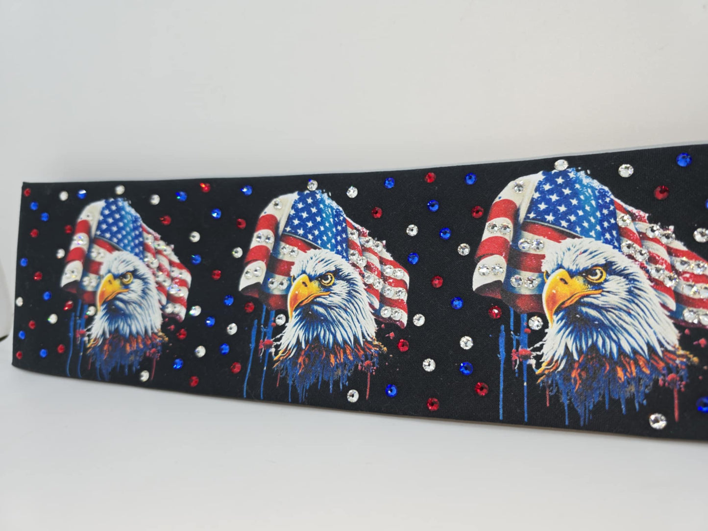 EXTRA BLING -Eagles and Flags Bandana with Red, Blue and Diamond Clear Austrian Crystals (Sku6355)