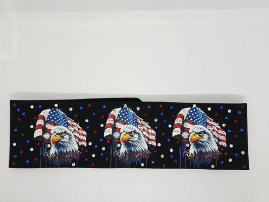 EXTRA BLING -Eagles and Flags Bandana with Red, Blue and Diamond Clear Austrian Crystals (Sku6355)