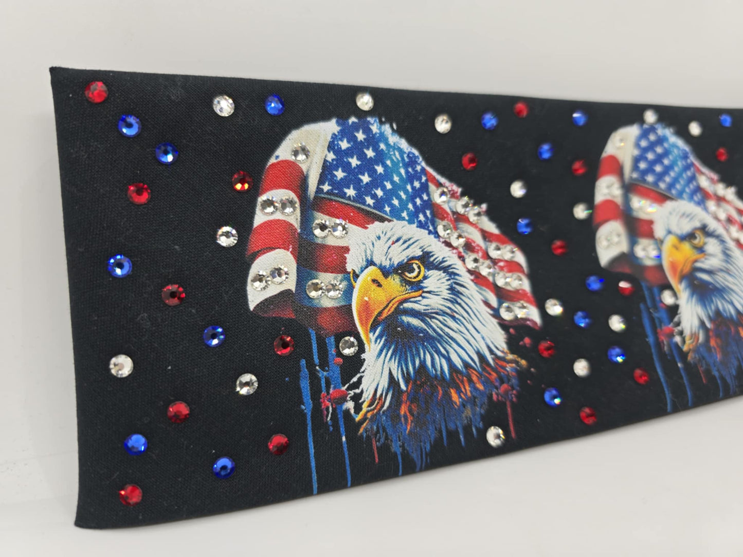 EXTRA BLING -Eagles and Flags Bandana with Red, Blue and Diamond Clear Austrian Crystals (Sku6355)