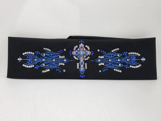 EXTRA BLING - Blue Cross Bandana with Blue and Diamond Clear Austrian Crystals (sku6360)