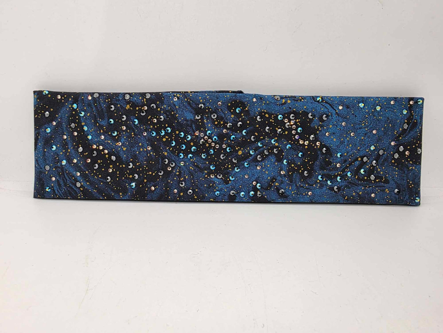 EXTRA BLING - Dark Waters Bandana with Black, Blue Shimmer and Honey Austrian Crystals (sku6363)