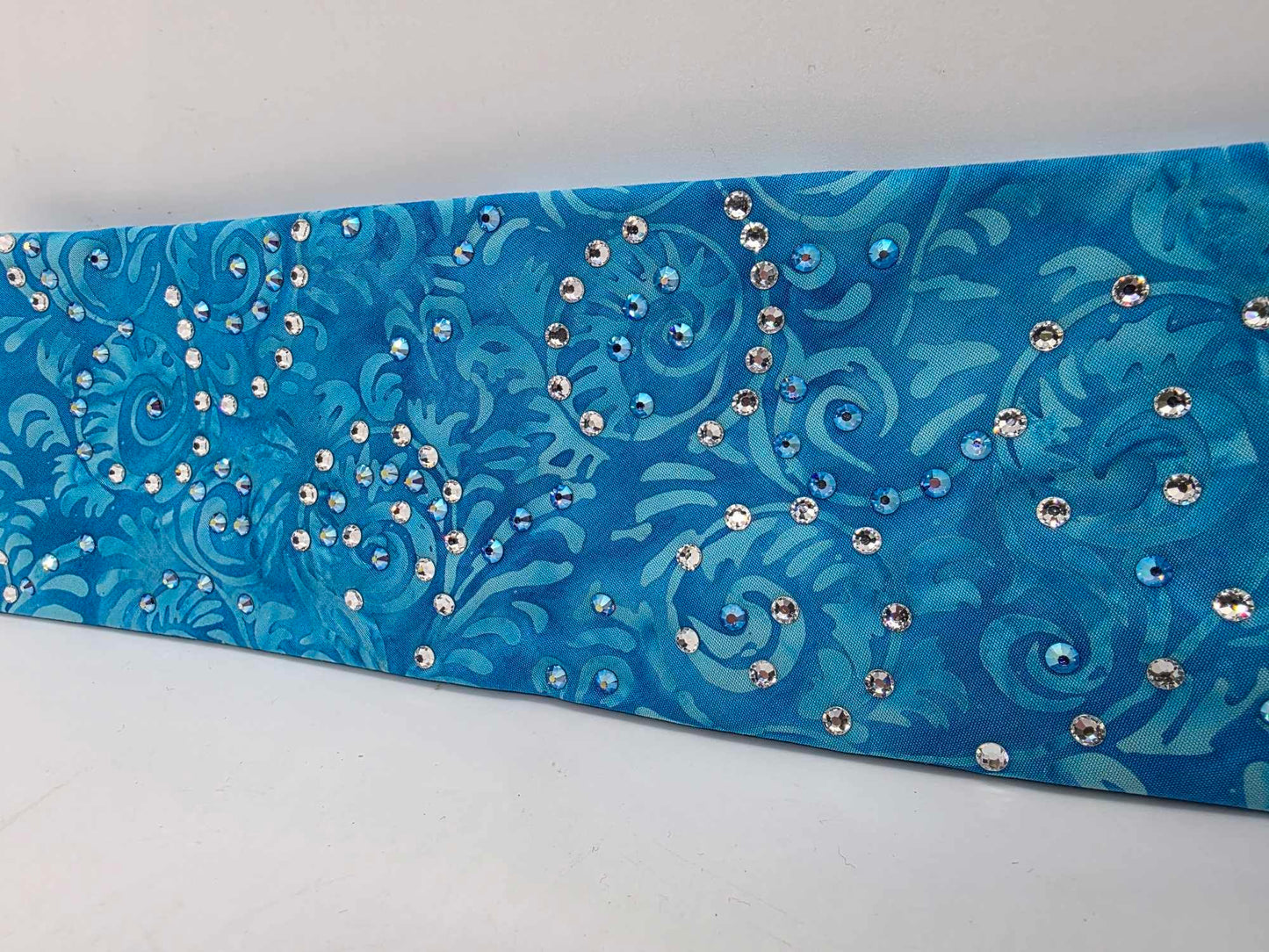 EXTRA BLING - Blue Batik Bandana with Blue Shimmer and Diamond Clear Austrian Crystals (sku6364)