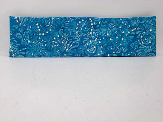 EXTRA BLING - Blue Batik Bandana with Blue Shimmer and Diamond Clear Austrian Crystals (sku6364)