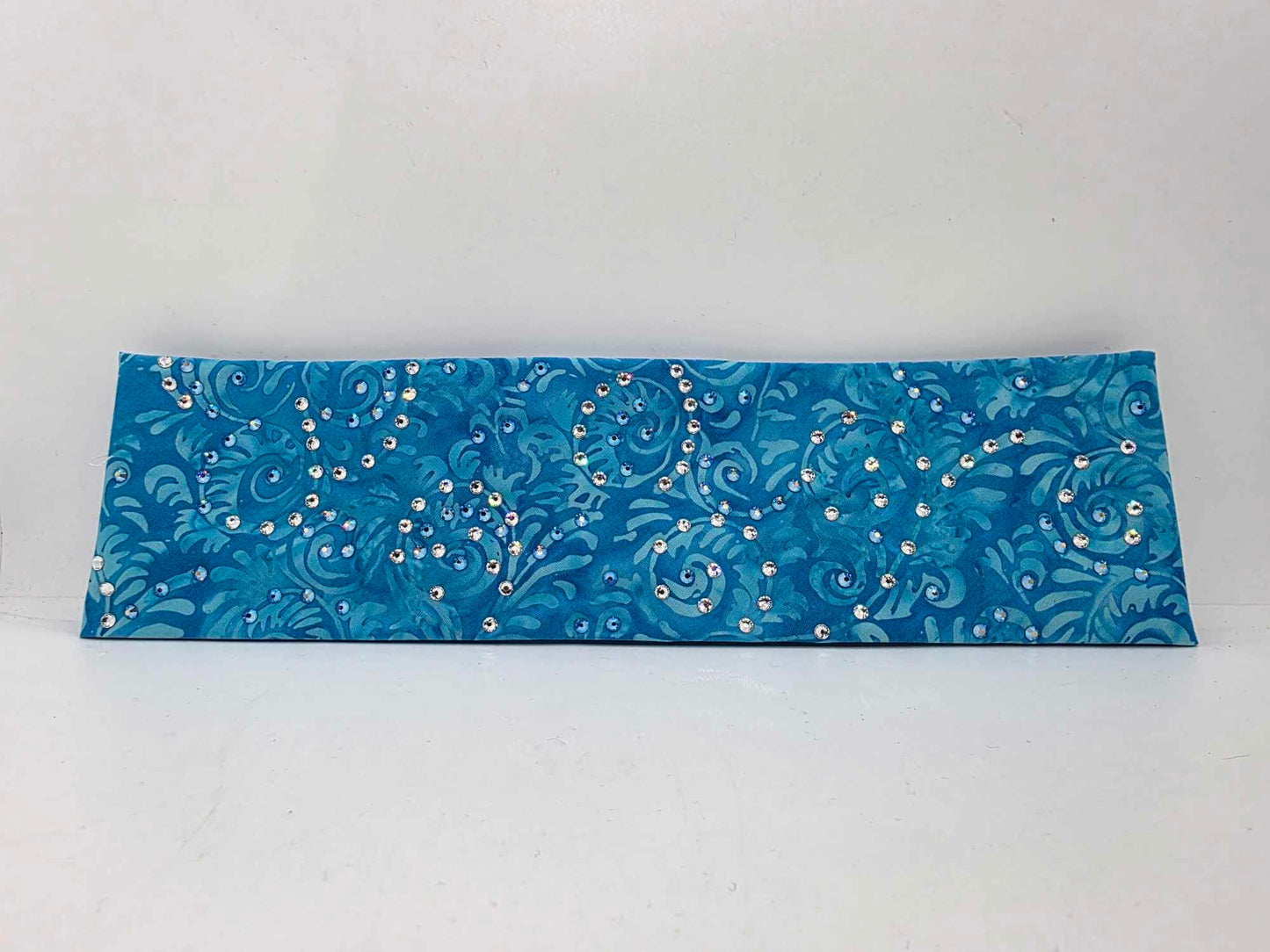 EXTRA BLING - Blue Batik Bandana with Blue Shimmer and Diamond Clear Austrian Crystals (sku6364)