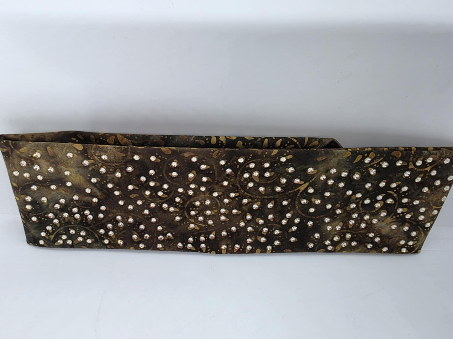 EXTRA BLING -Brown Batik Vines Bandana with Honey Austrian Crystals (sku6366)