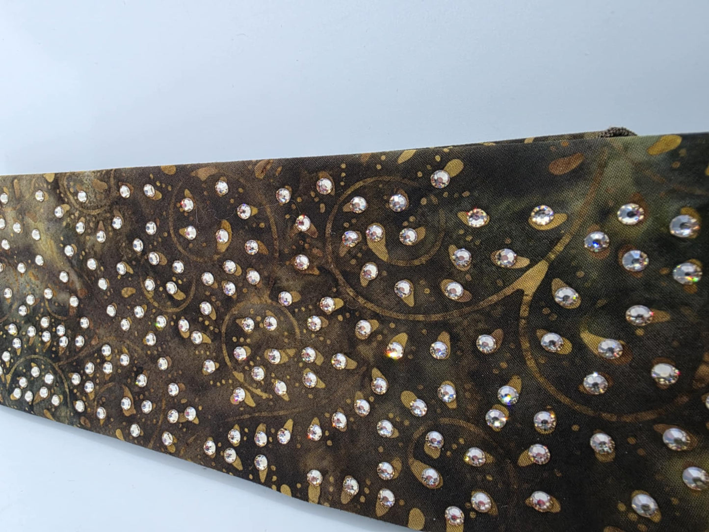 EXTRA BLING -Brown Batik Vines Bandana with Honey Austrian Crystals (sku6366)
