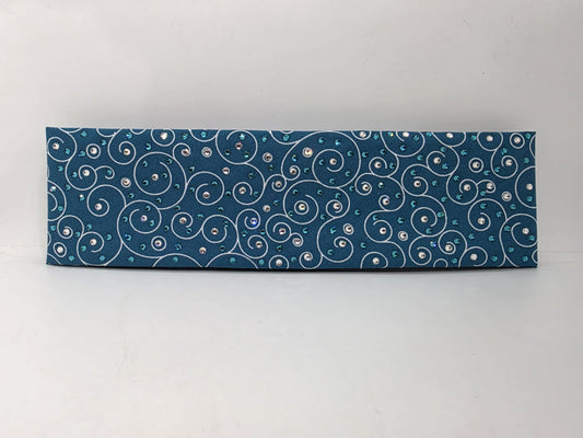 EXTRA BLING -Dark Teal Scrolls Bandana with Bright Blue and Diamond Clear Austrian Crystals (sku6367)