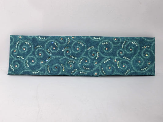 EXTRA BLING -Sea Green Scrolls Bandana with Caribbean Sea and Honey Austrian Crystals (sku6368)
