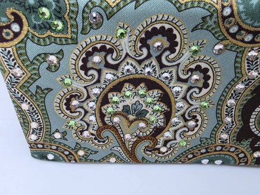 EXTRA BLING -Royal Green Bandana with Honey, Peridot and Diamond Clear Austrian Crystals (sku6372)
