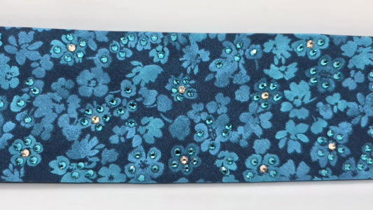 EXTRA BLING -Blue Flowers Bandana with Honey and Bright Blue Austrian Crystals (sku6374)