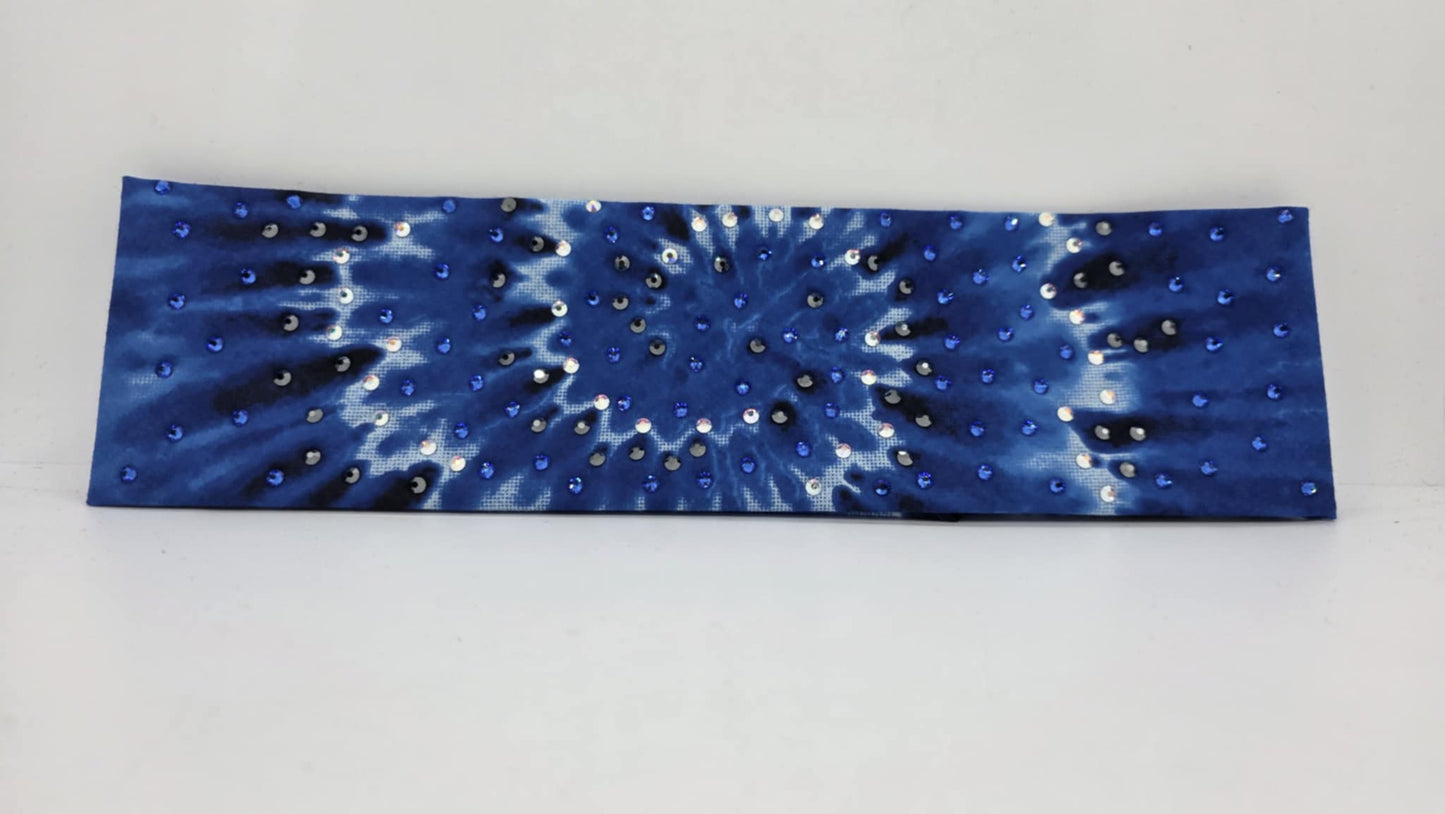 EXTRA BLING - Blue Tie Dye Bandana with Blue, Black and Aurora Borealis Austrian Crystals (sku6387)