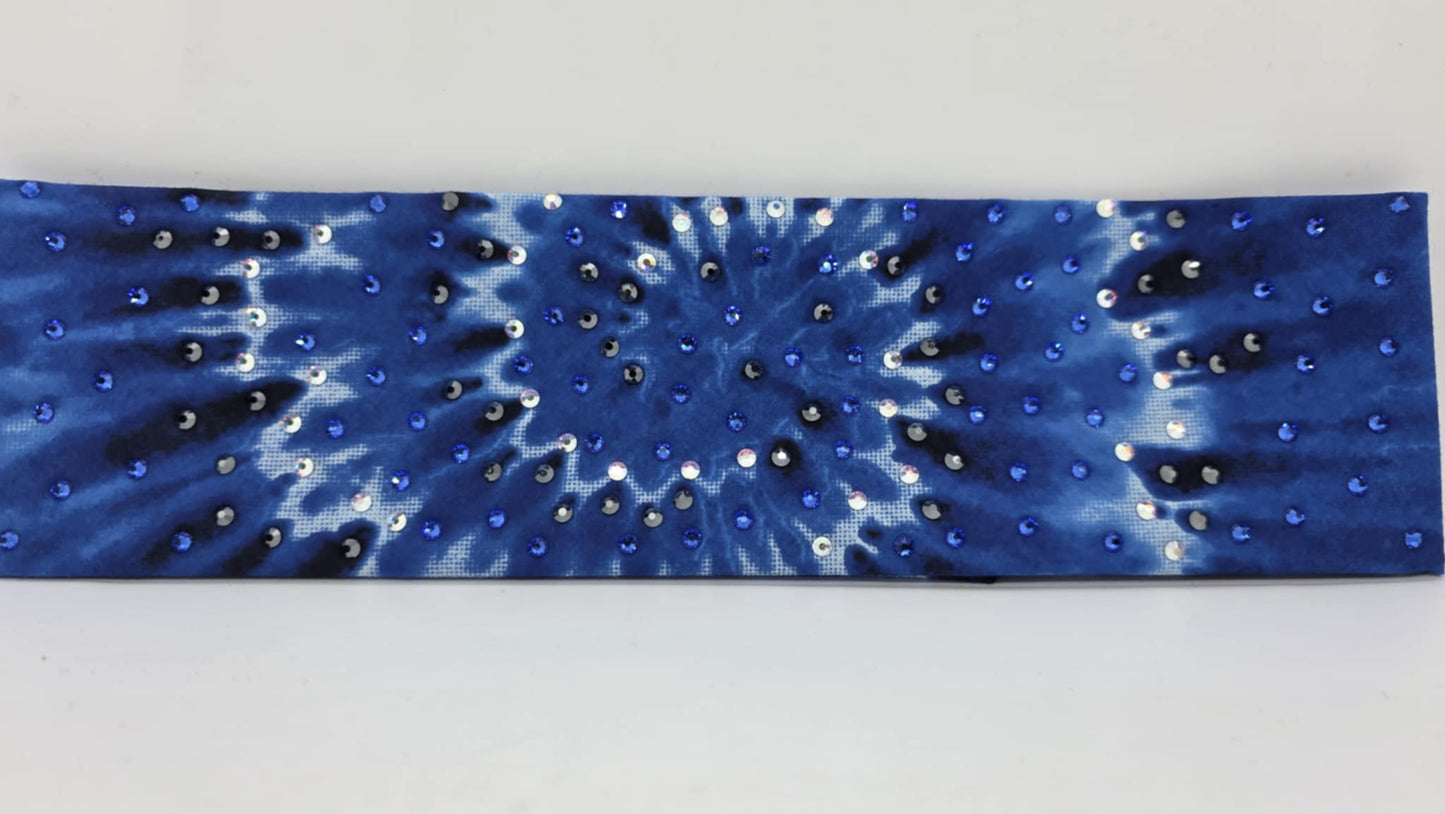 EXTRA BLING - Blue Tie Dye Bandana with Blue, Black and Aurora Borealis Austrian Crystals (sku6387)