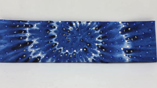 EXTRA BLING - Blue Tie Dye Bandana with Blue, Black and Aurora Borealis Austrian Crystals (sku6387)