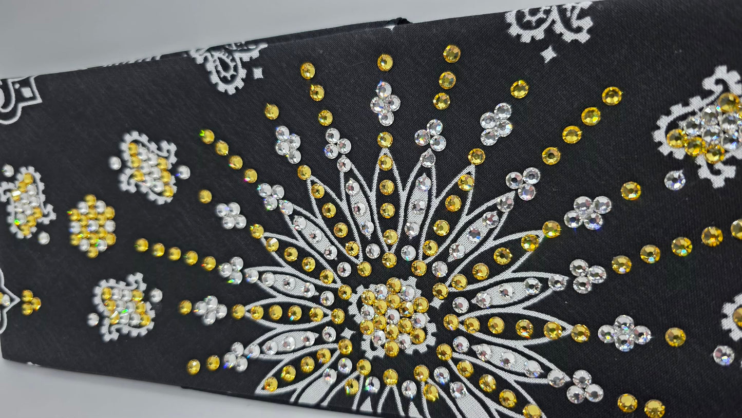LeeAnnette Black Paisley Bandana with Light Topaz and Diamond Clear Austrian Crystals (L40212)