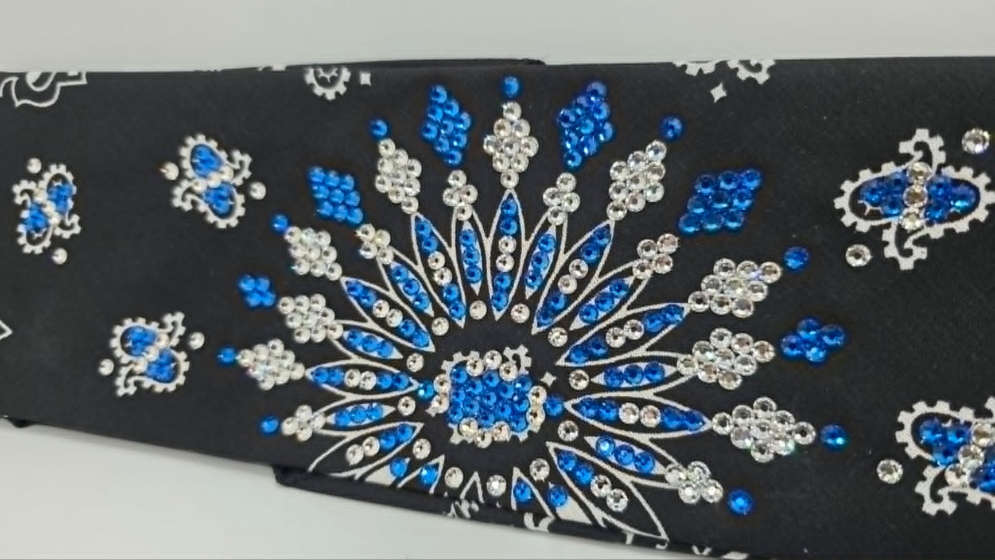 LeeAnnette Black Paisley Bandana with Capri Blue and Diamond Clear Austrian Crystals (L40253)