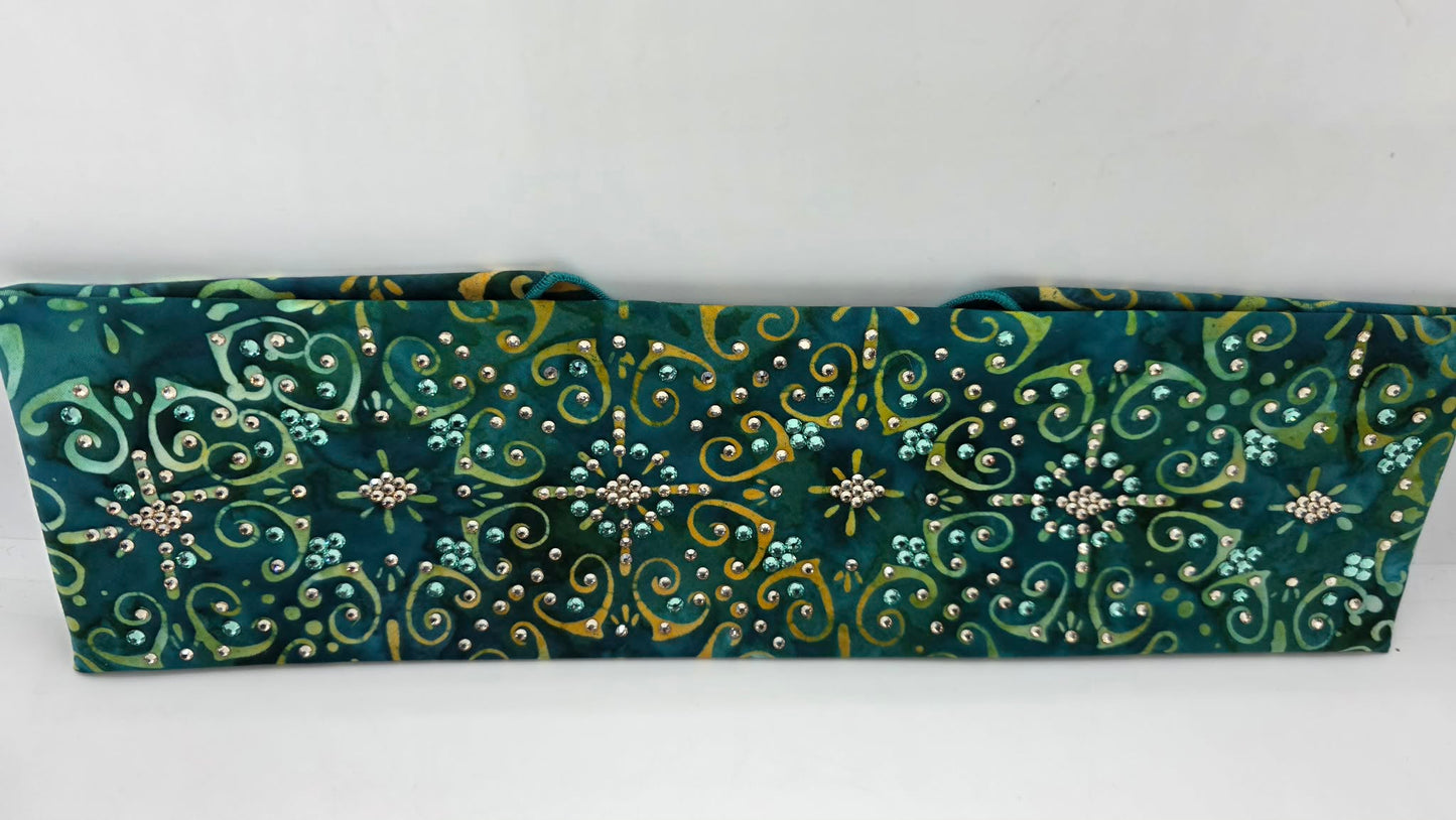 LeeAnnette Sea Green Batik Bandana with Honey and Caribbean Sea Austrian Crystals (L40216)