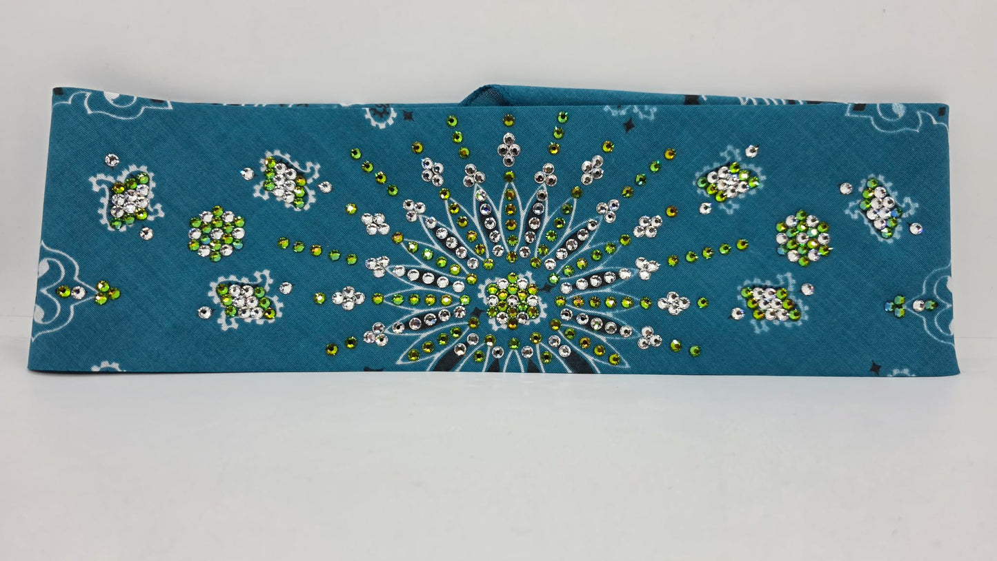 LeeAnnette Dark Teal Paisley Bandana with Vitrail and Diamond Clear Austrian Crystals (L40232)