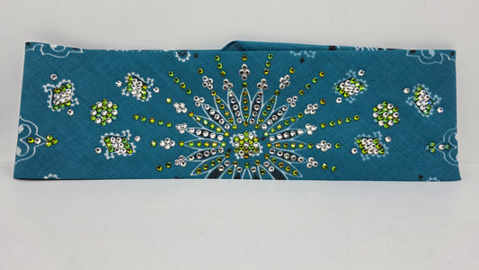 LeeAnnette Dark Teal Paisley Bandana with Vitrail and Diamond Clear Austrian Crystals (L40232)