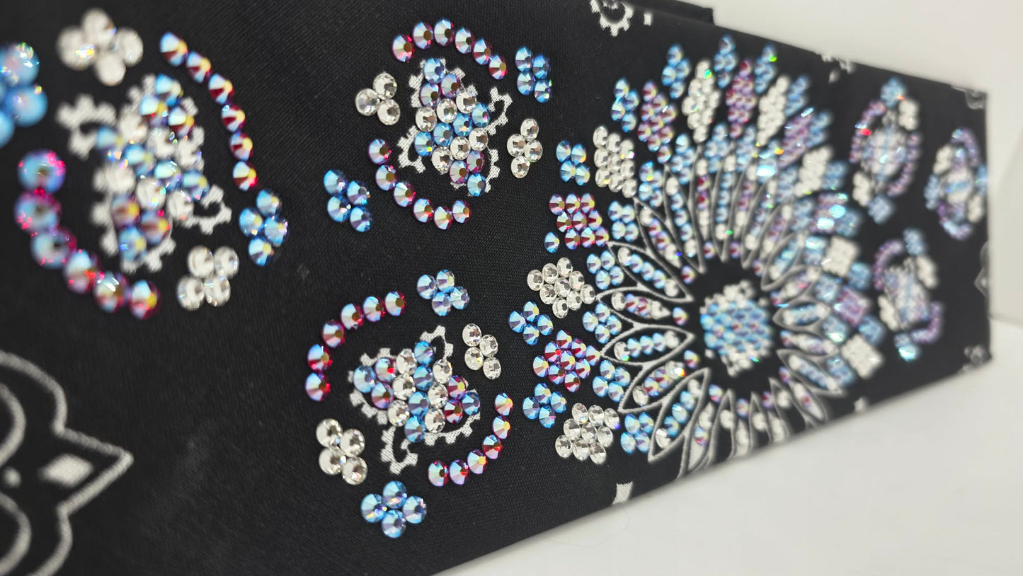 Super LeeAnnette Black Paisley Bandana with Blue Shimmer, Red Shimmer and Diamond Clear Austrian Crystals (S48177)