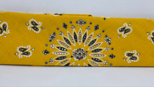 Mustard Paisley Bandana with Black and Honey Austrian Crystals (E60146)
