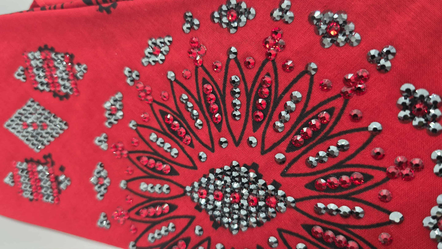 Super LeeAnnette Large Red Bandana with Red and Black Austrian Crystals (sku40123)