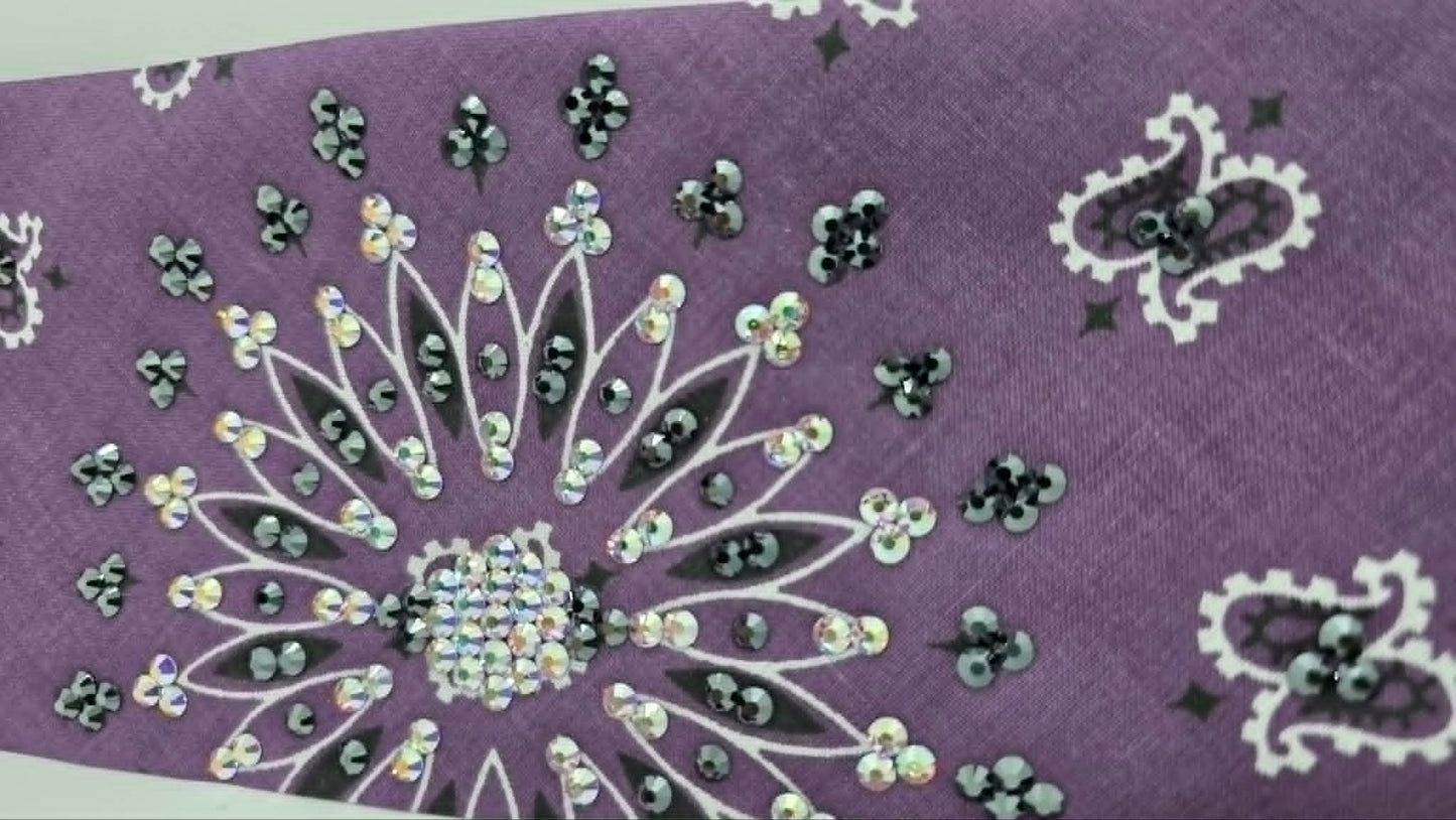 Plum Paisley Bandana with Black and Aurora Borealis Austrian Crystals (E60149)