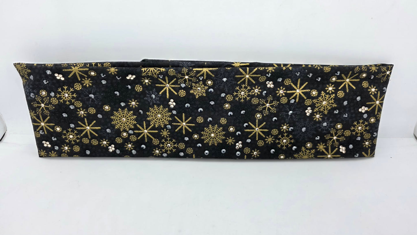 Gold Snow on Black Bandana with Black and Honey Austrian Crystals (E60129)